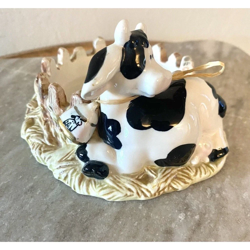 Vintage Ceramic Cow w Bell Milk Holder Farmhouse Decor Oh My Darling Cow - Picture 1 of 9